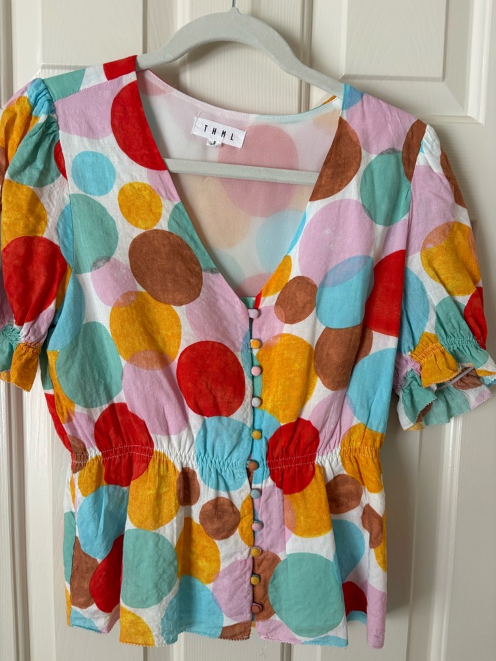 THML Multicolor Polka Dot Button-Front Blouse